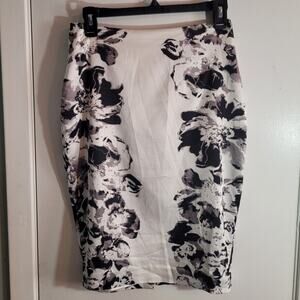 VENUS Bodycon Wiggle Skirt Black White Floral Fitted Sexy Knee Length
